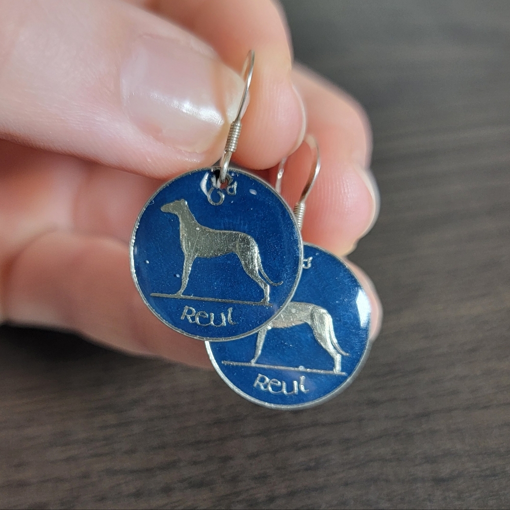 Vintage Greyhound Whipit Reul Navy Coin Earrings